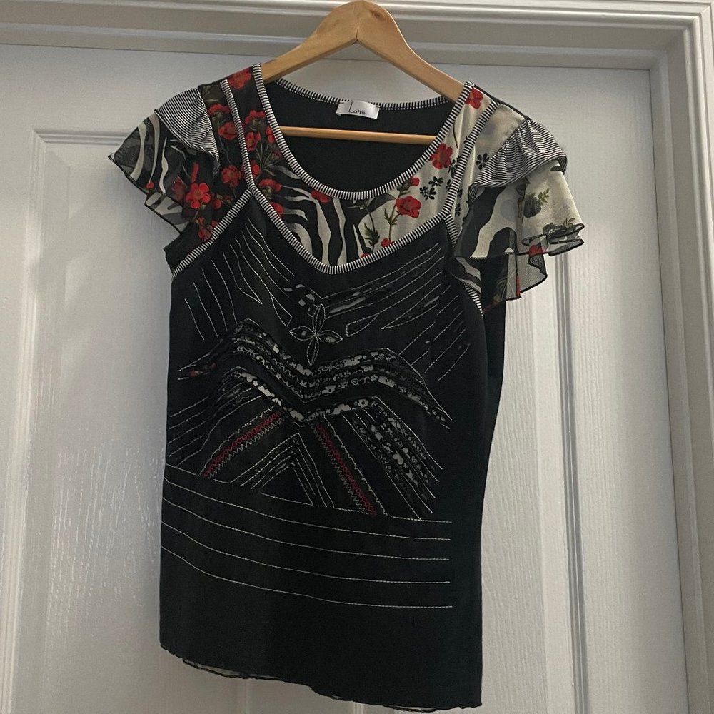 Latte Women's Short Sleeve Cutout Contrast Top Size S Black